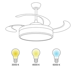 Ventilatore da soffitto con luce Ventilatore in materiale sintetico bianco Ferro a pale retrattili Telecomando Luce Effetto venatura del legno Soggiorno moderno tradizionale