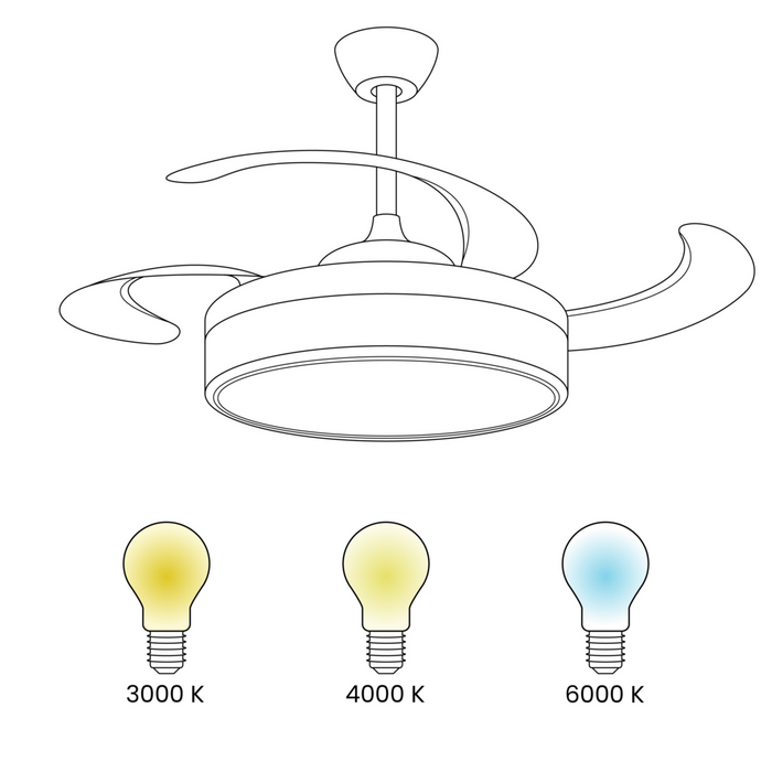 Ventilatore da soffitto con luce Ventilatore in materiale sintetico bianco Ferro a pale retrattili Telecomando Luce Effetto venatura del legno Soggiorno moderno tradizionale