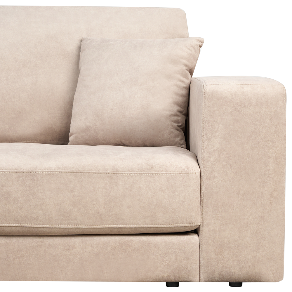 Divano angolare lato destro in Tessuto imbottito beige con Cuscini 3 posti stile moderno minimalista