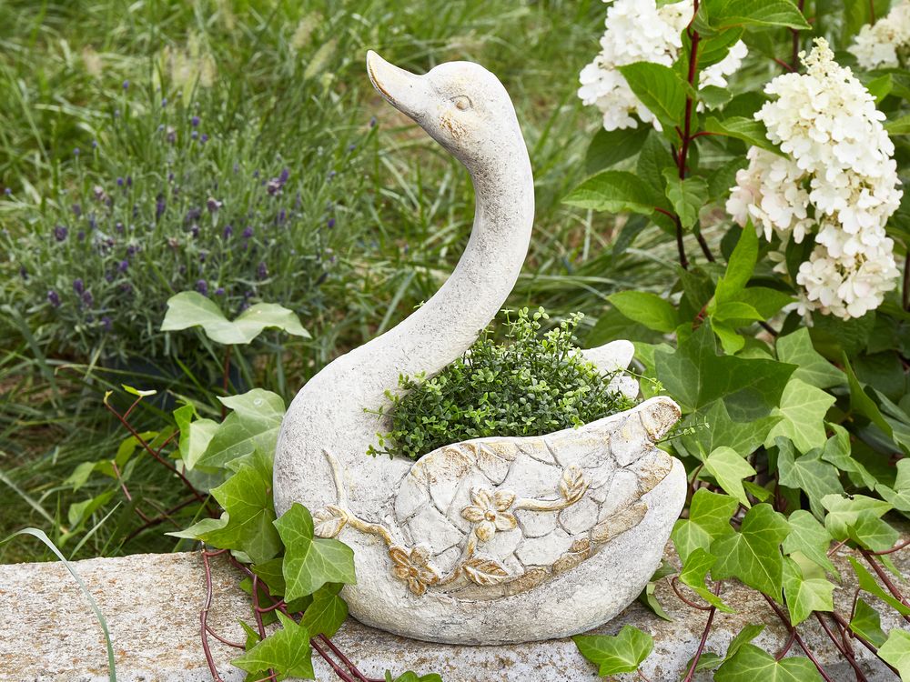 Statuetta decorativa Bianco MgO 40 cm Cigno Decorazione per interni esterni Soggiorno