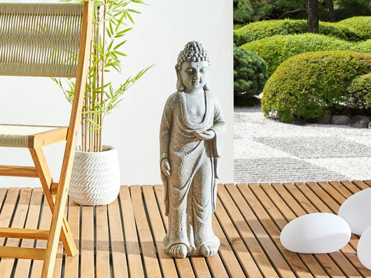 Figurina decorativa Grigio MgO 70 cm Pezzo d'accento Budda Decorazione per interni esterni Soggiorno