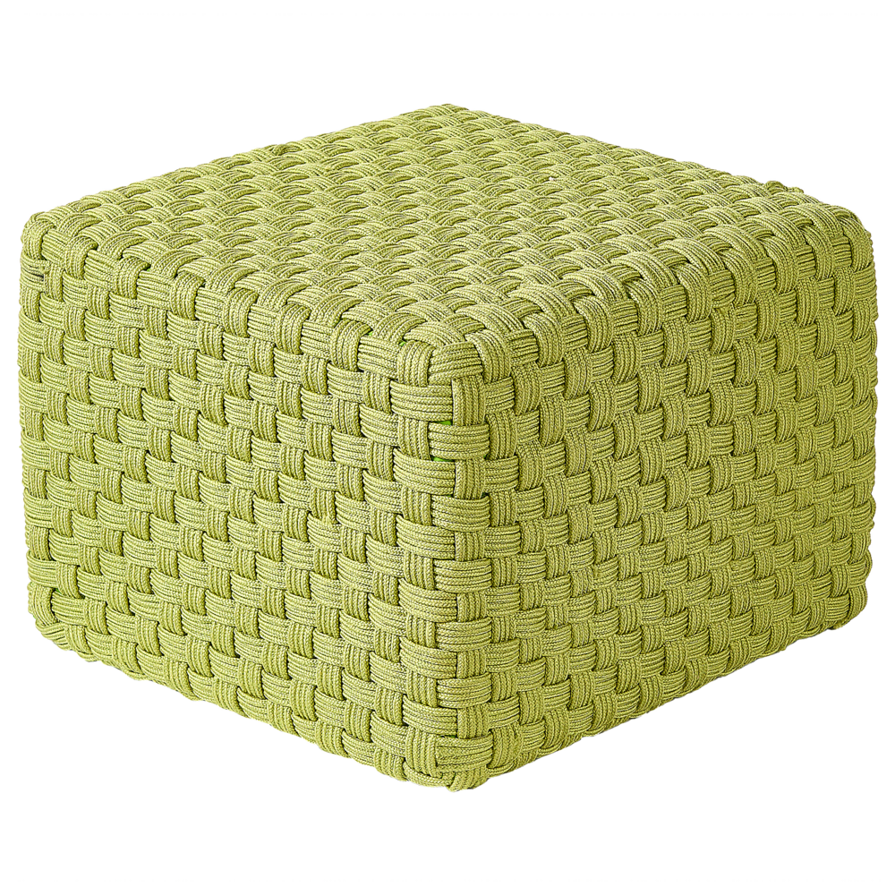 Pouf da giardino verde in materiale sintetico 50 x 50 cm Pouf da esterno intrecciato a mano in stile boho