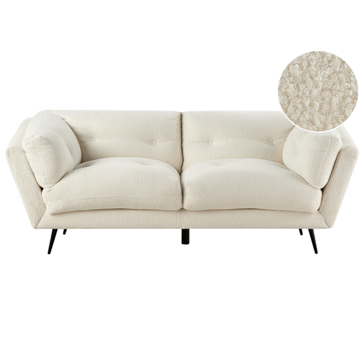 Divano Bianco Boucle Gambe in metallo 210 x 90 cm con cuscini Retro