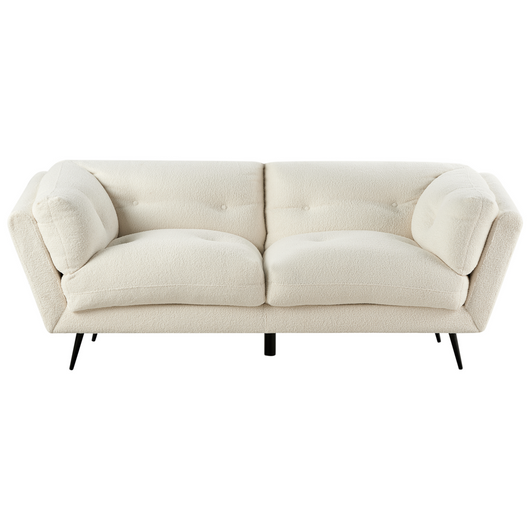 Divano Bianco Boucle Gambe in metallo 210 x 90 cm con cuscini Retro