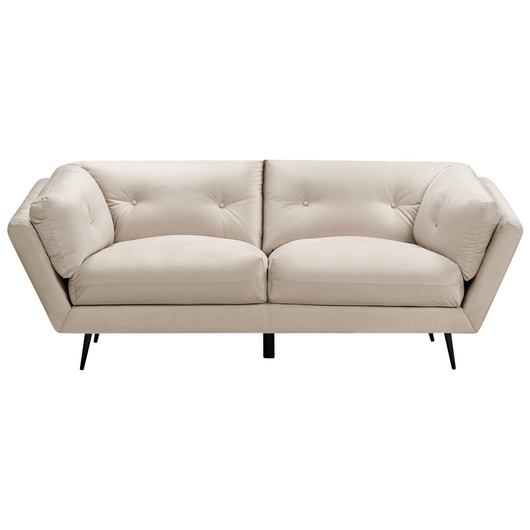 Divano gambe in metallo velluto beige 210 x 90 cm con cuscini retrò