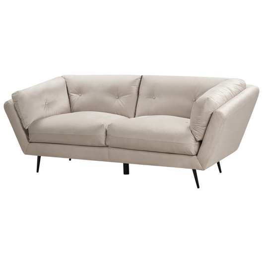 Divano gambe in metallo velluto beige 210 x 90 cm con cuscini retrò