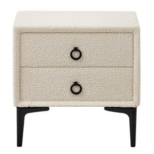 Comodino Boucle bianco sporco gambe in metallo nero con 2 cassetti portaoggetti Comodino