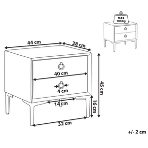 Comodino Boucle bianco sporco gambe in metallo nero con 2 cassetti portaoggetti Comodino