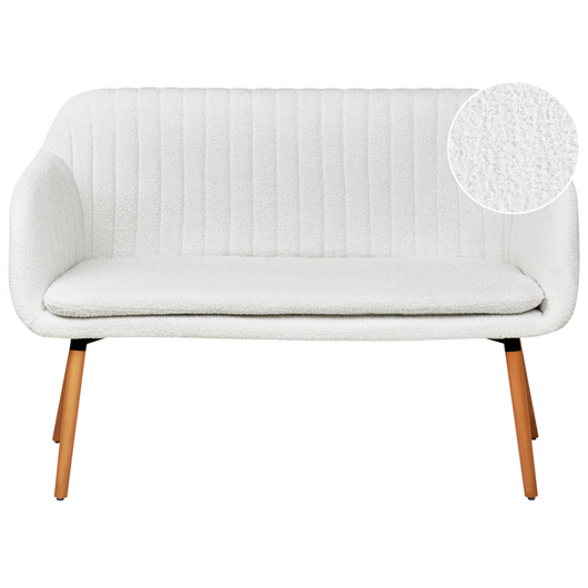 Divano 2 Posti in tessuto bianco sporco con Gambe in Legno Struttura in metallo Gambe in legno chiaro Panca