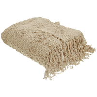 Coperta di cotone intrecciata con nappe 150 x 200 cm beige morbida classica