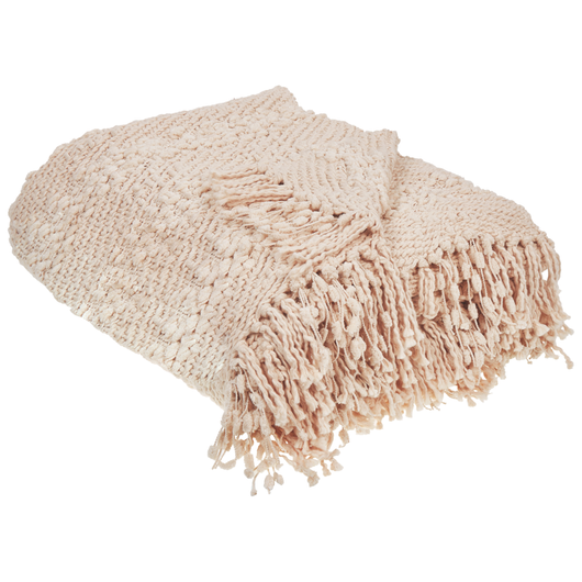 Coperta di cotone intrecciata con nappe 150 x 200 cm beige chiaro morbida classica