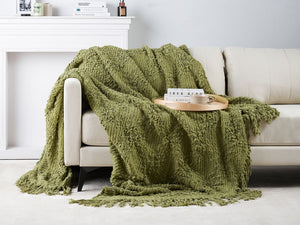 Coperta di cotone intrecciata con nappe verde 220 x 240 cm verde morbida classica