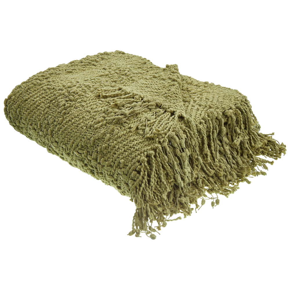 Coperta di cotone intrecciata con nappe verde 220 x 240 cm verde morbida classica