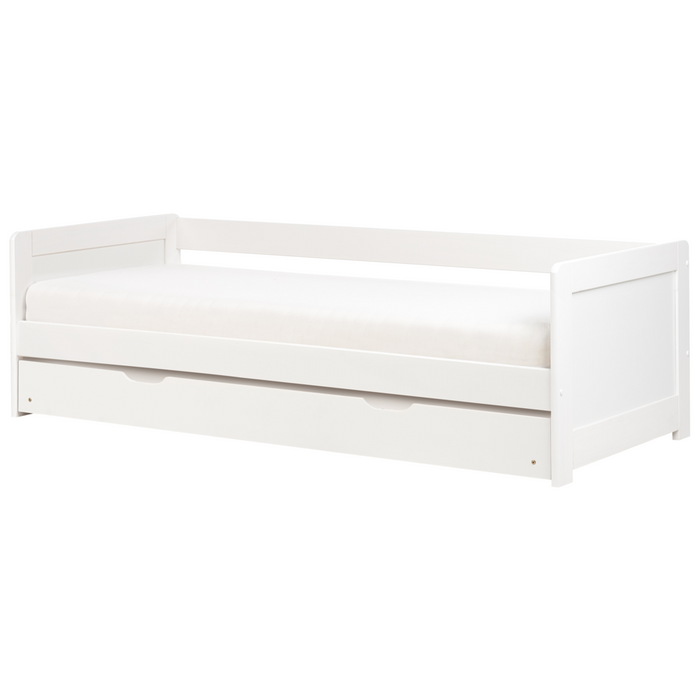 Letto a castello per bambini in legno di pino bianco struttura di dimensioni singole EU con telaio estraibile extra.