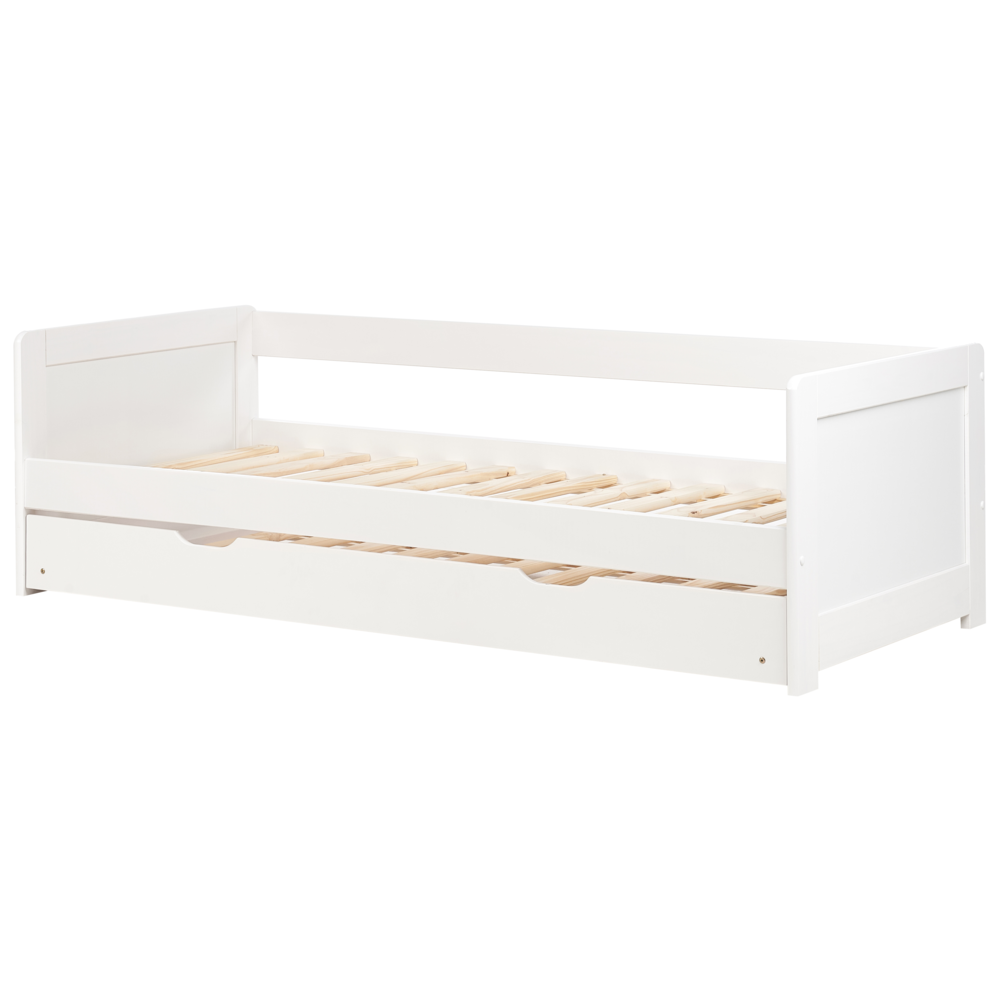 Letto a castello per bambini in legno di pino bianco struttura di dimensioni singole EU con telaio estraibile extra.