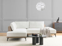 Divano angolare a destra Bianco Sporco Taupe Poliestere Ecopelle Gambe d'acciaio Cuscini Soggiorno