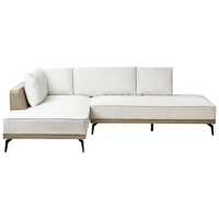 Divano angolare a destra Bianco Sporco Taupe Poliestere Ecopelle Gambe d'acciaio Cuscini Soggiorno