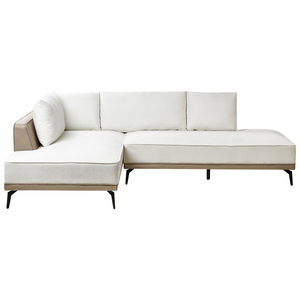 Divano angolare a destra Bianco Sporco Taupe Poliestere Ecopelle Gambe d'acciaio Cuscini Soggiorno