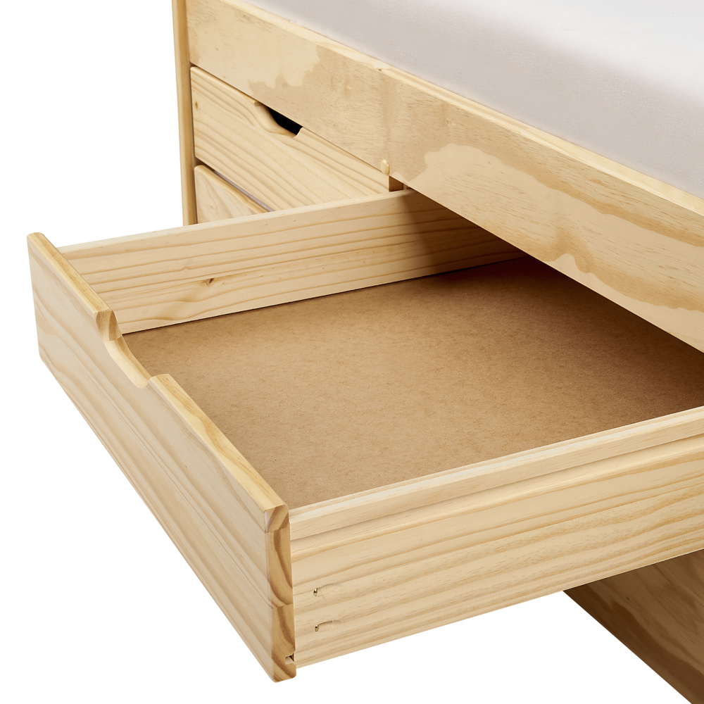 Letto estraibile per bambini in legno di pino chiaro UE a misura singola Telaio Extra Silde Out con cassetti di stoccaggio