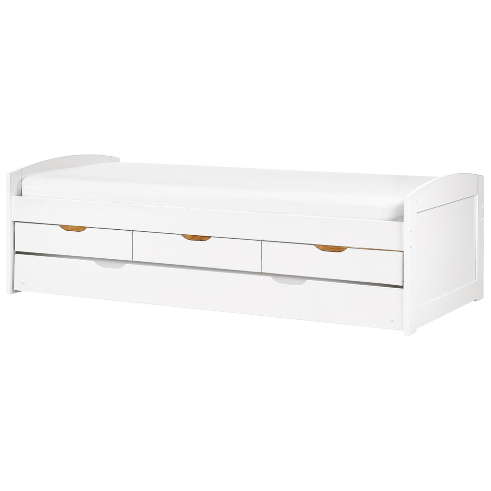 Letto estraibile per bambini in legno di pino bianco UE a misura singola Telaio Extra Silde Out con cassetti di stoccaggio