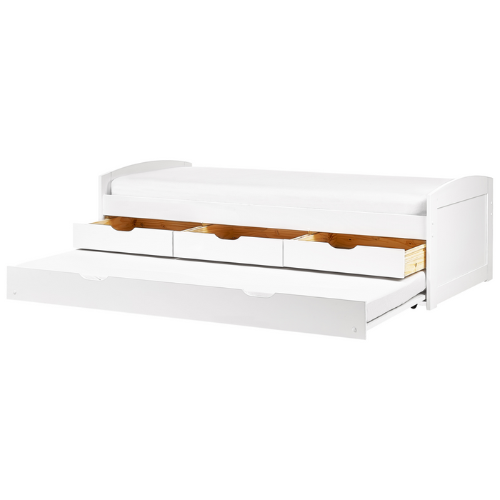 Letto estraibile per bambini in legno di pino bianco UE a misura singola Telaio Extra Silde Out con cassetti di stoccaggio