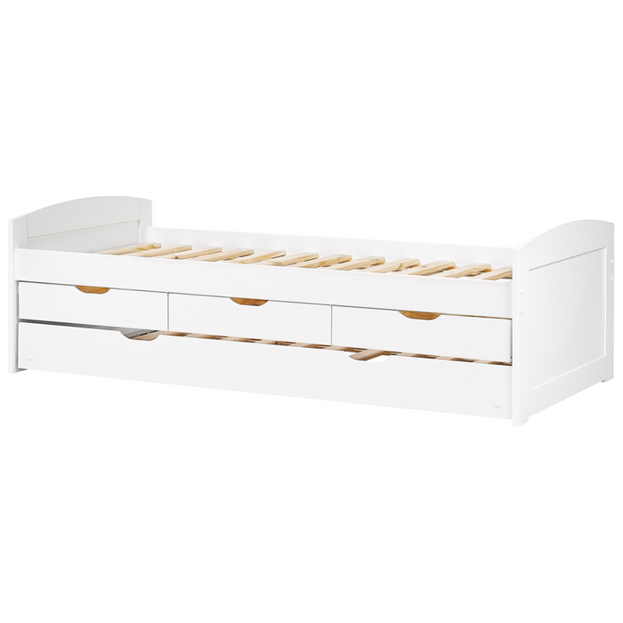 Letto estraibile per bambini in legno di pino bianco UE a misura singola Telaio Extra Silde Out con cassetti di stoccaggio