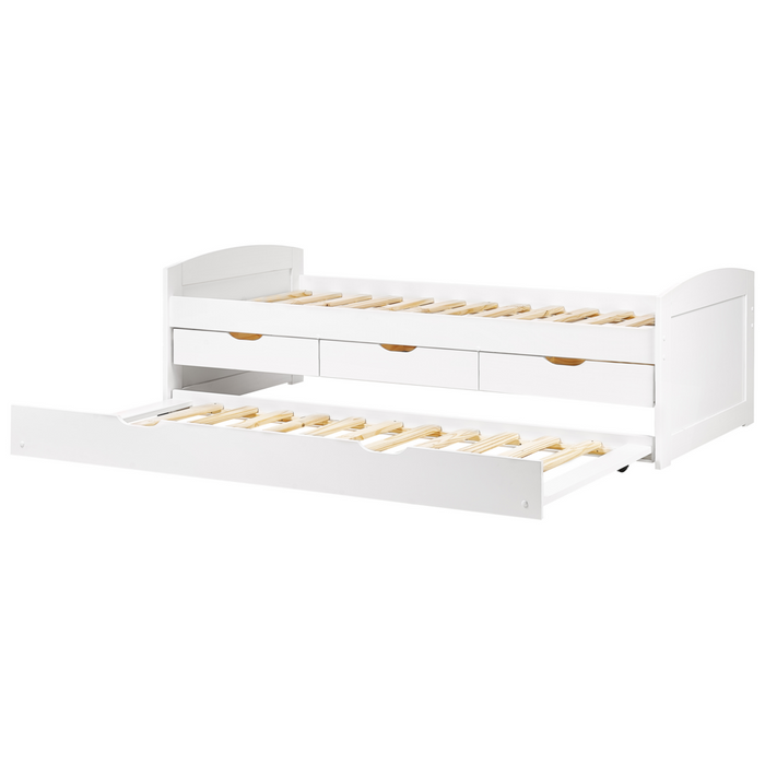 Letto estraibile per bambini in legno di pino bianco UE a misura singola Telaio Extra Silde Out con cassetti di stoccaggio