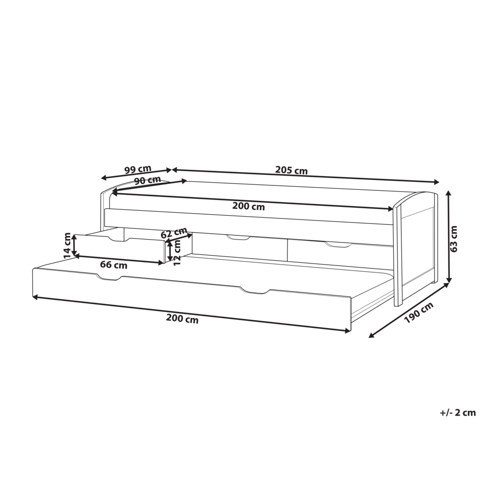 Letto estraibile per bambini in legno di pino bianco UE a misura singola Telaio Extra Silde Out con cassetti di stoccaggio