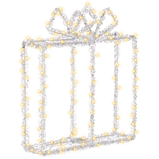 Decorazione natalizia per interno ed esterno a forma di regalo Luci LED illuminazione struttura metallica bianca accessorio di Natale