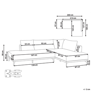 Divano angolare a sinistra Bianco Sporco Taupe Poliestere Ecopelle Gambe d'acciaio Cuscini Soggiorno