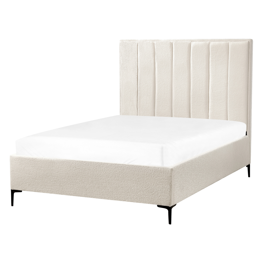 Set camera da letto con 2 Comodini in tessuto bouclè bianco sporco 140 x 200 cm stile moderno