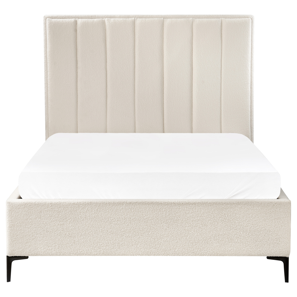 Set camera da letto con 2 Comodini in tessuto bouclè bianco sporco 140 x 200 cm stile moderno