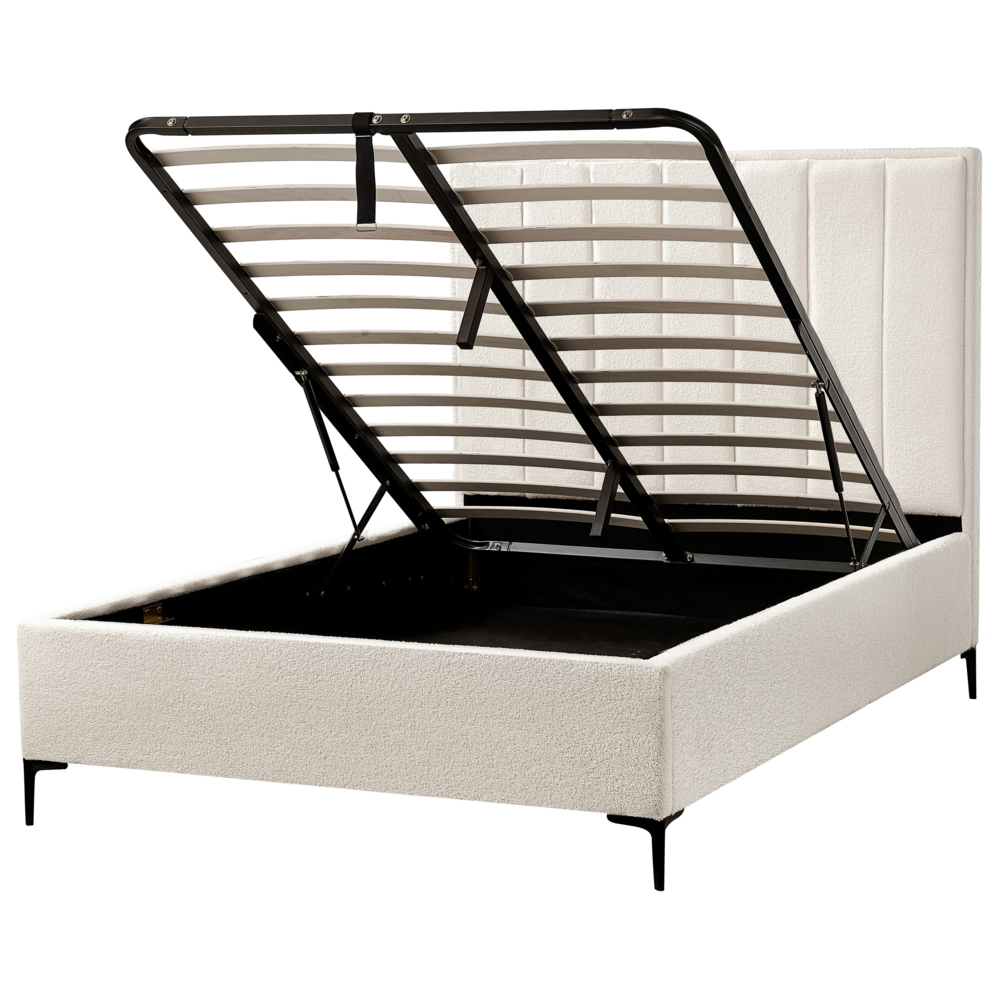 Set camera da letto con 2 Comodini in tessuto bouclè bianco sporco 140 x 200 cm stile moderno