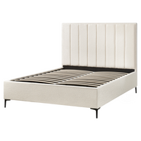 Set camera da letto con 2 Comodini in tessuto bouclè bianco sporco 160 x 200 cm stile moderno