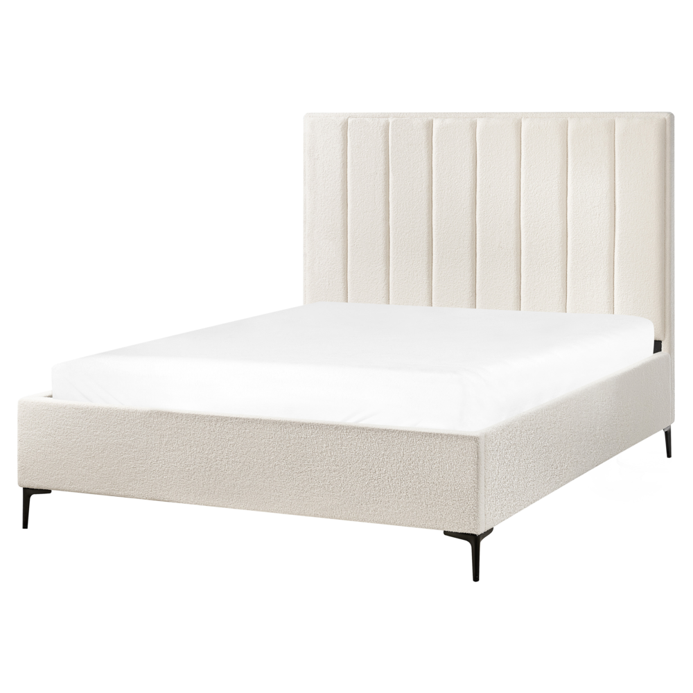 Set camera da letto con 2 Comodini in tessuto bouclè bianco sporco 160 x 200 cm stile moderno
