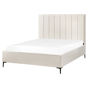 Set camera da letto con 2 Comodini in tessuto bouclè bianco sporco 160 x 200 cm stile moderno