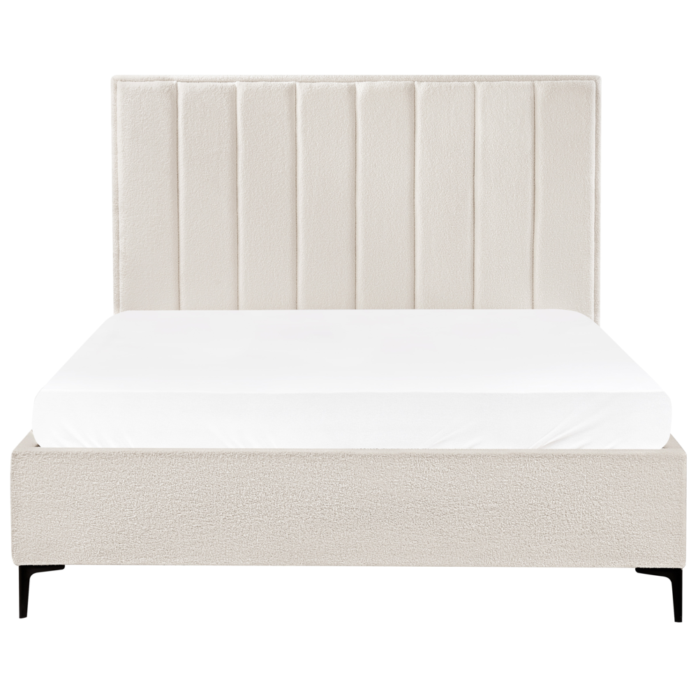 Set camera da letto con 2 Comodini in tessuto bouclè bianco sporco 160 x 200 cm stile moderno