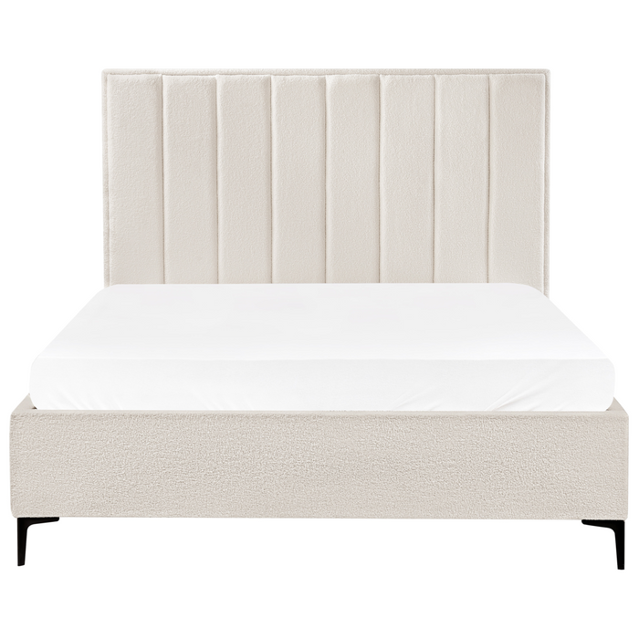Set camera da letto con 2 Comodini in tessuto bouclè bianco sporco 160 x 200 cm stile moderno