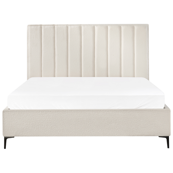 Set camera da letto con 2 Comodini in tessuto bouclè bianco sporco 180 x 200 cm stile moderno