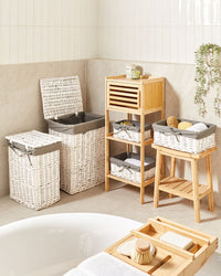 Cestino portaoggetti in bambù grigio con coperchio Cestino per biancheria Accessori pratici lavanderia bucato