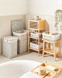 Cestino portaoggetti in bambù bianco con coperchio Cestino per biancheria Accessori pratici lavanderia bucato