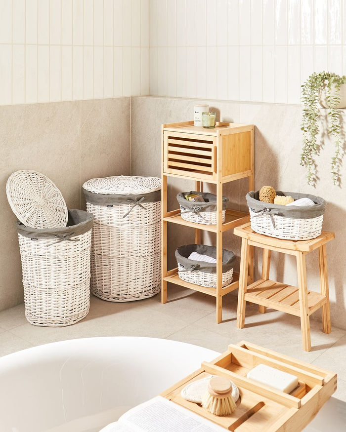 Set di 5 cesti per la biancheria in legno di salice moderno grigio stile moderno