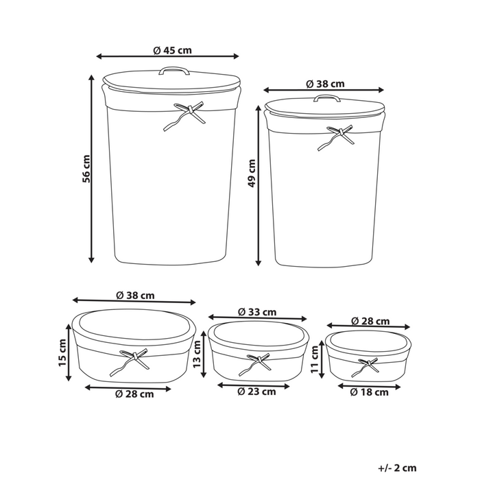 Set di 5 cesti per la biancheria in legno di salice moderno grigio stile moderno