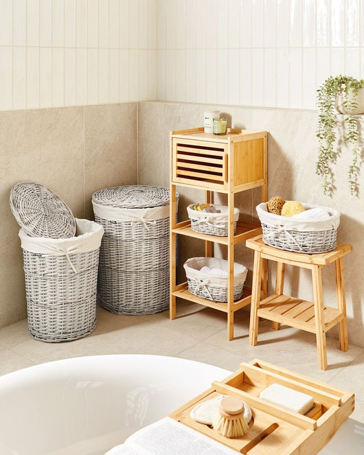 Set di 5 cesti per la biancheria in legno di salice moderno bianco stile moderno