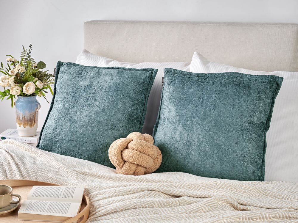 Set di 2 cuscini decorativi quadrati blu 50 x 50 cm stile classico