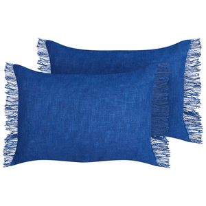 Set di 2 cuscini decorativi blu marino in cotone 35 x 50 cm con frange