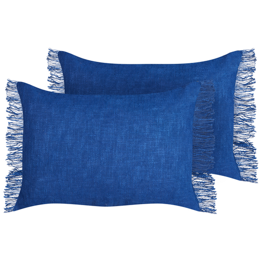 Set di 2 cuscini decorativi blu marino in cotone 35 x 50 cm con frange