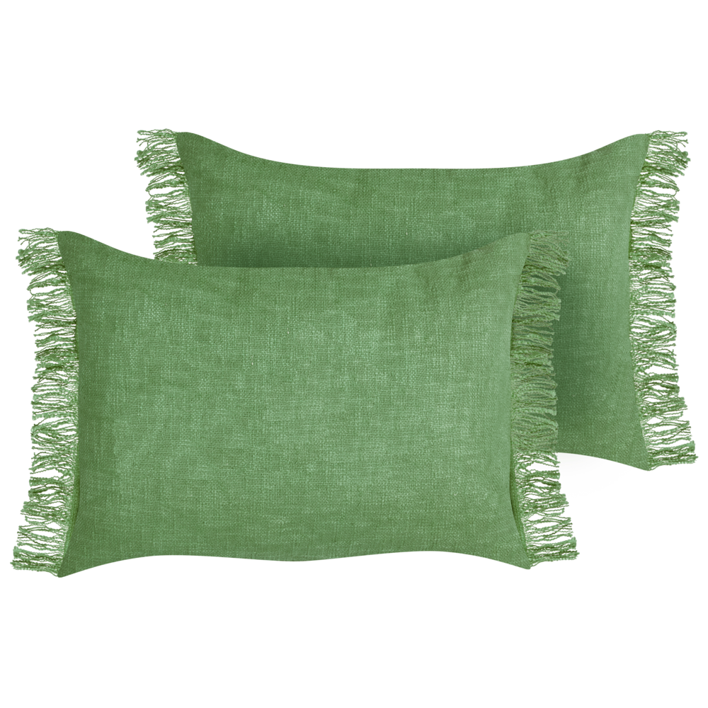 Set di 2 cuscini decorativi verde in cotone 35 x 50 cm con frange