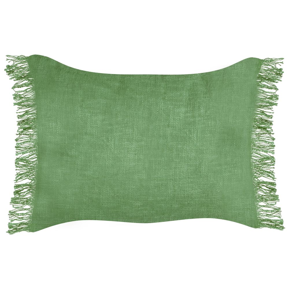 Set di 2 cuscini decorativi verde in cotone 35 x 50 cm con frange