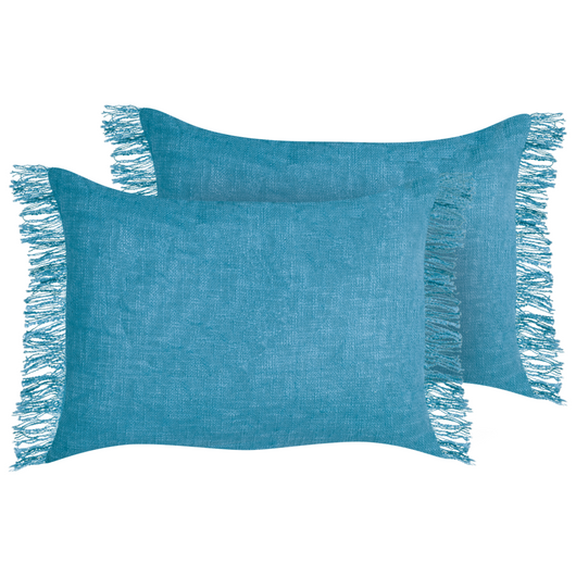 Set di 2 cuscini decorativi azzurro in cotone 35 x 50 cm con frange